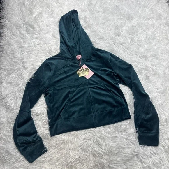 JUICY COUTURE Velour Tracksuit  Track Suit Large Rare Dark Seafoam Rhinestones - Picture 2 of 15